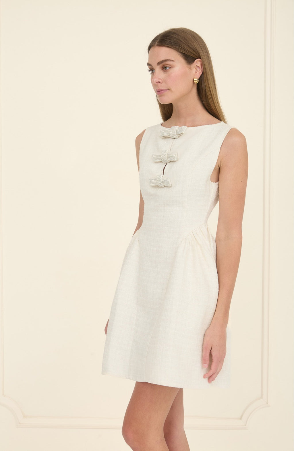 BEADED BOW MINI DRESS