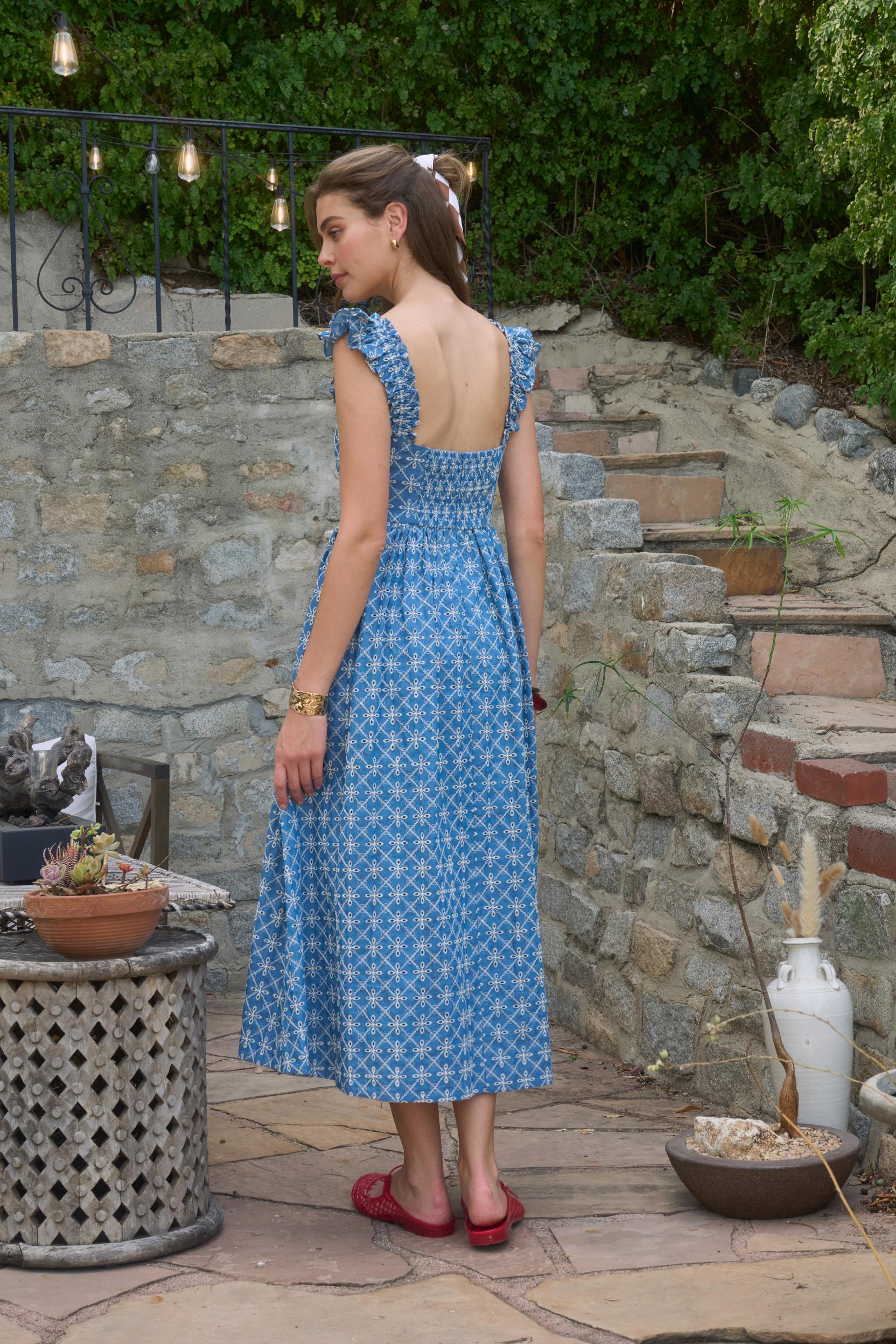 CHAMBRAY DETAIL MIDI DRESS