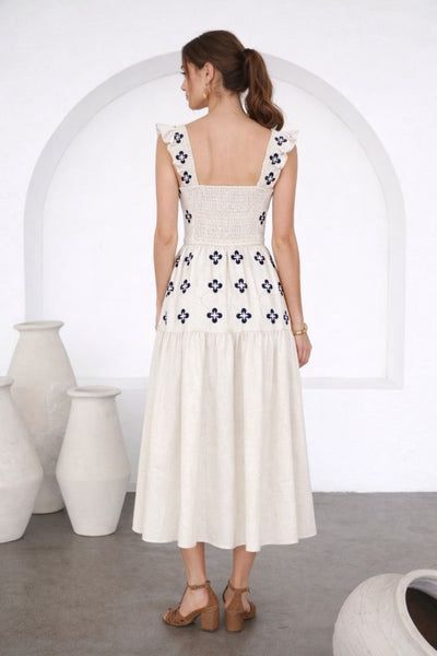 STRAP RUFFLE SLEEVE MIDI DRESS