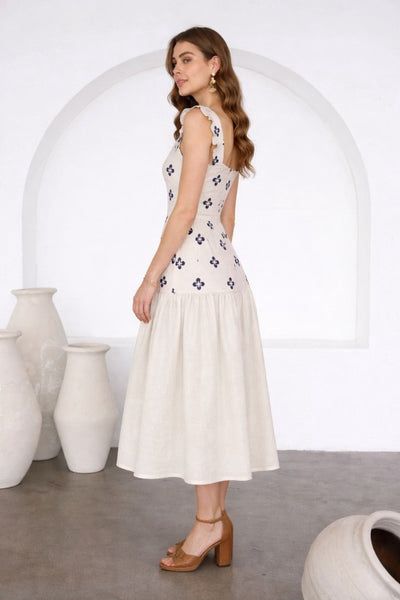 STRAP RUFFLE SLEEVE MIDI DRESS