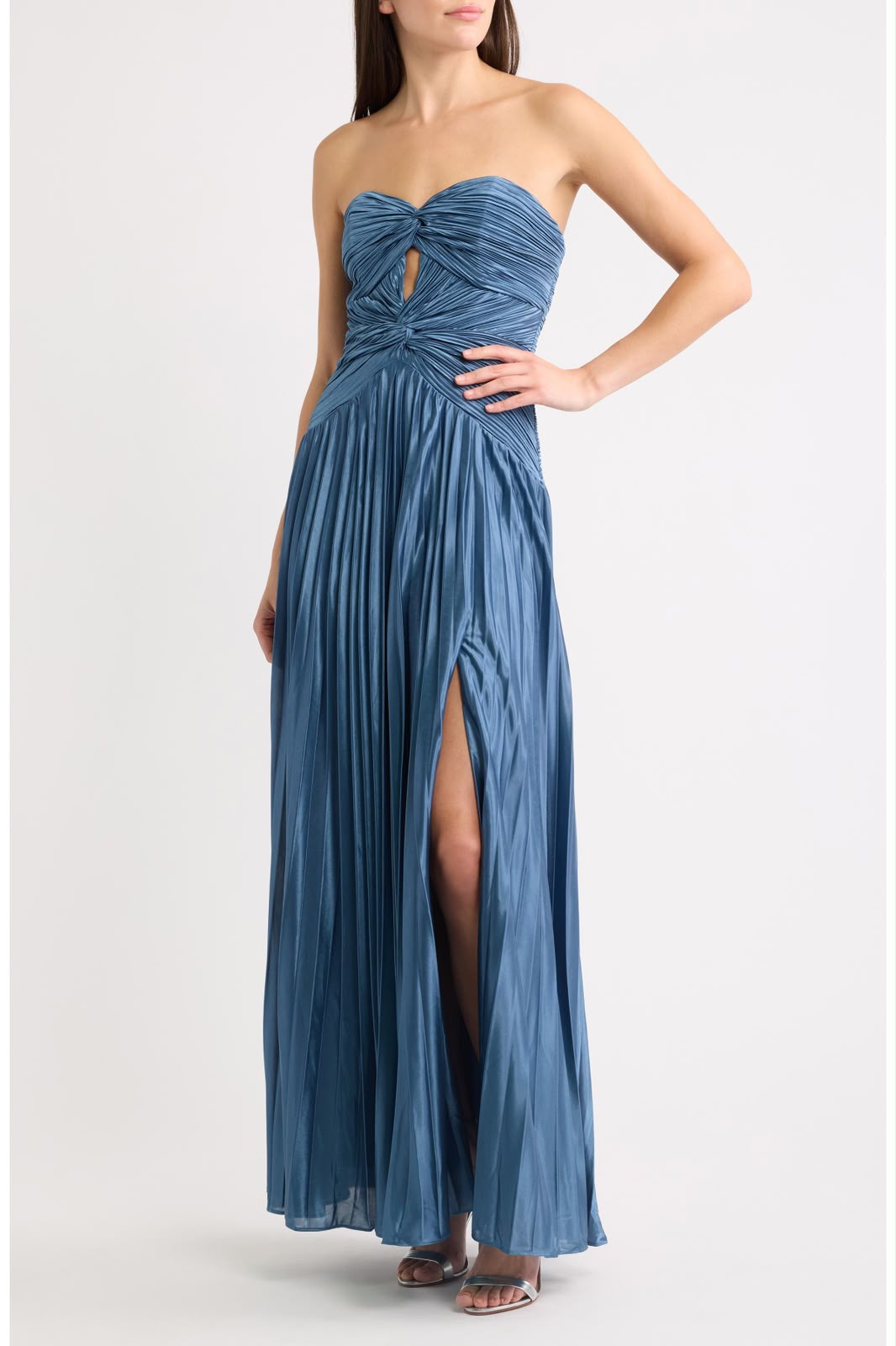 TWIST FRONT BODICE PLISSE MAXI DRESS