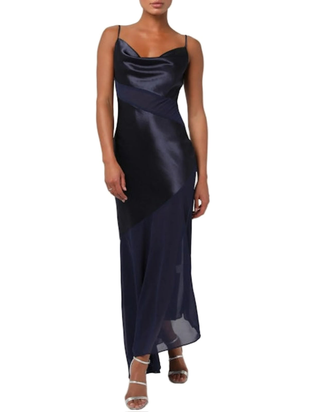 ASYMMETRICAL COWL NECK MAXI DRESS