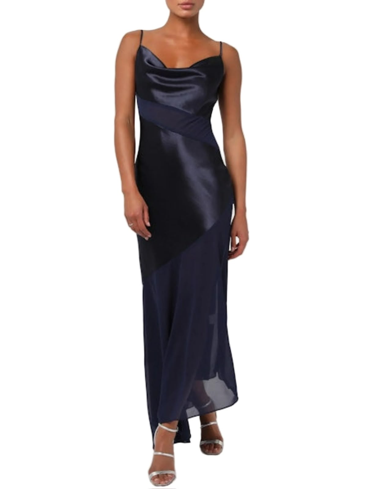 ASYMMETRICAL COWL NECK MAXI DRESS