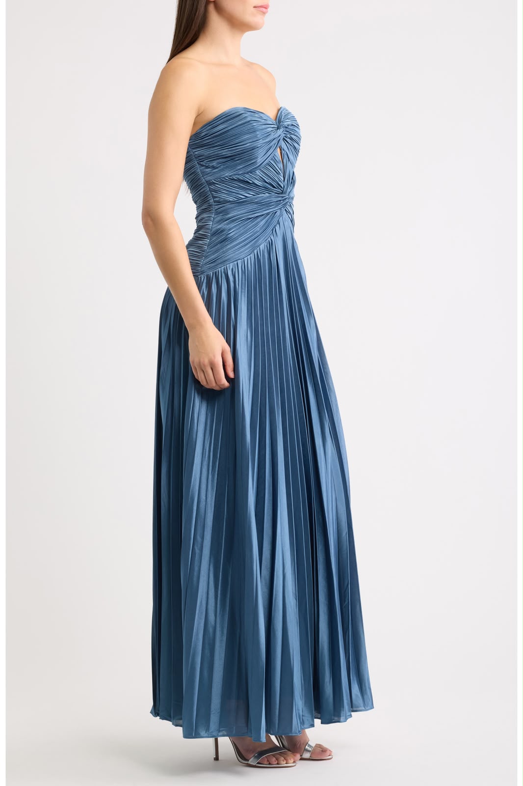 TWIST FRONT BODICE PLISSE MAXI DRESS