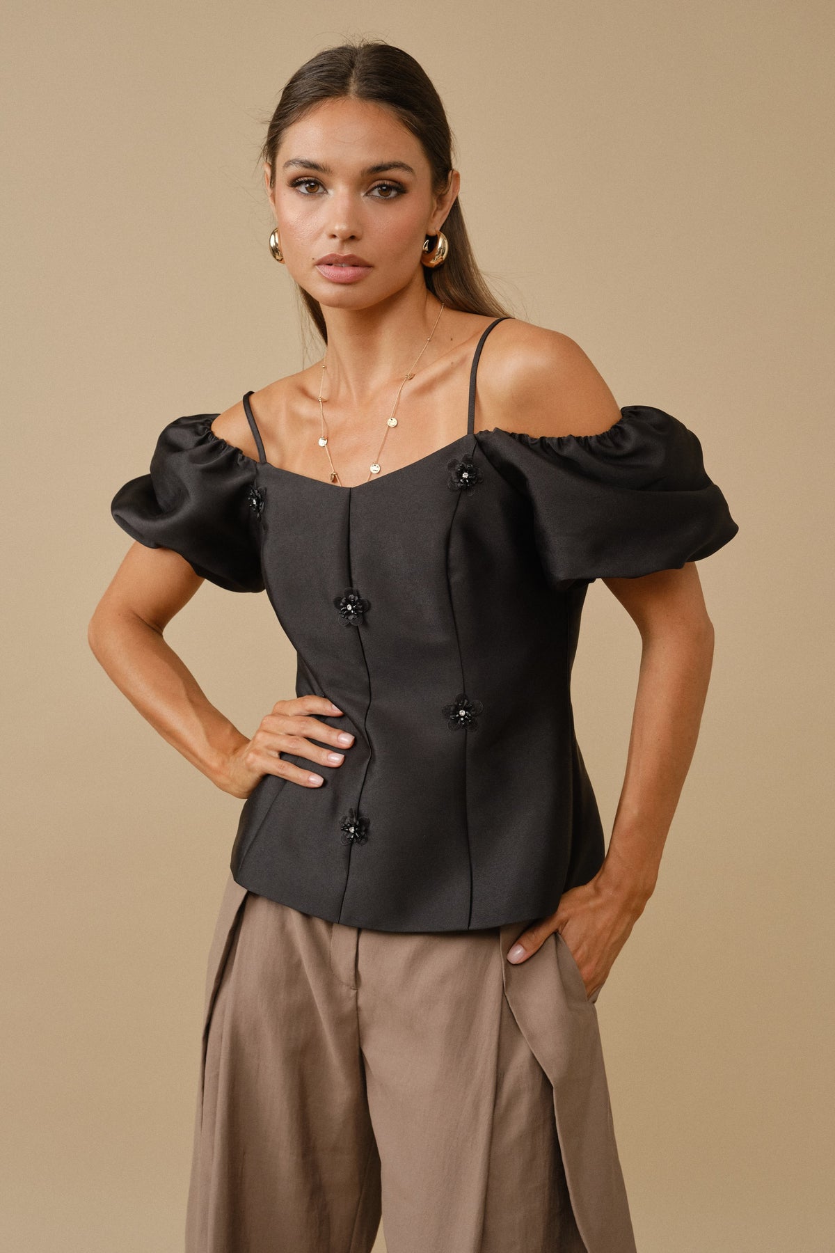 SPAGHETTI STRAP EMBELLISHED TOP