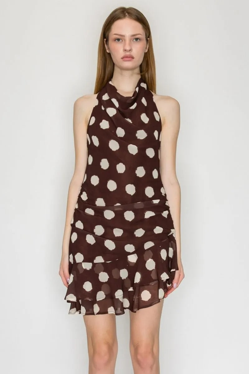 POLKA DOTS HALTER NECK MINI DRESS
