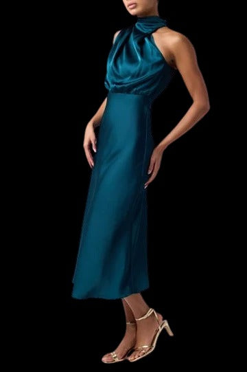 ASYMMETRICAL NECK MIDI DRESS
