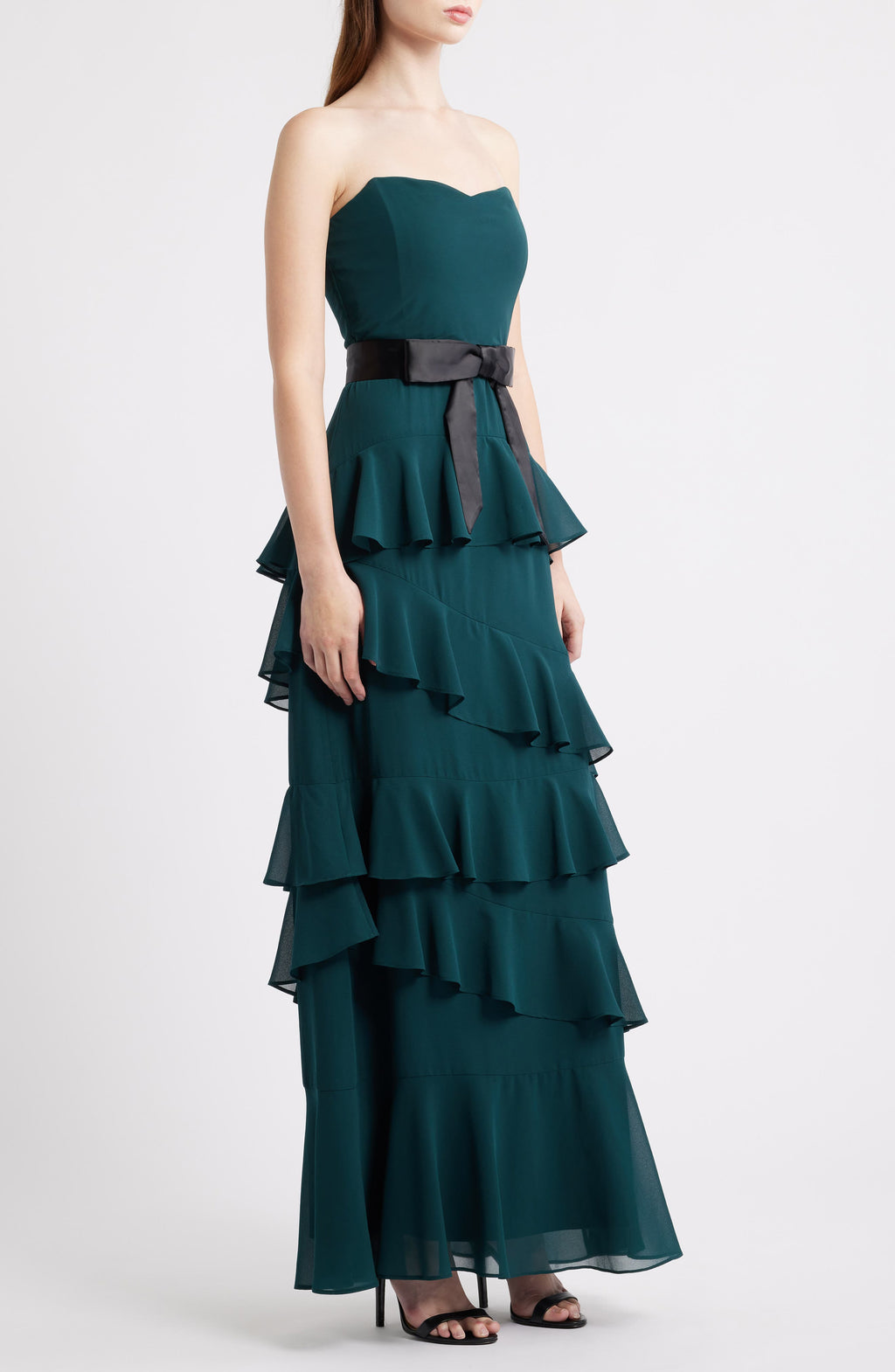 STRAPLESS RUFFLE DRESS WITH BELT