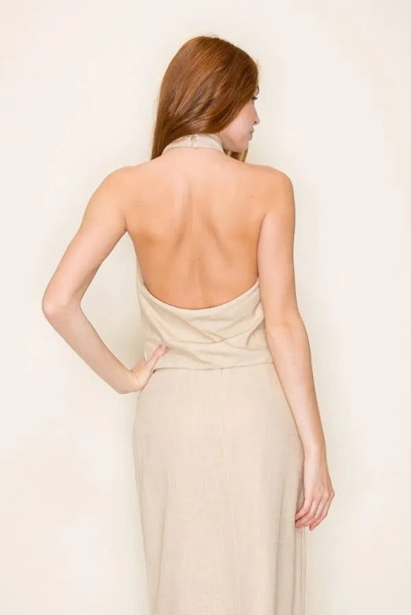 OPEN BACK TOP/WRAP MIDI SKIRT SET