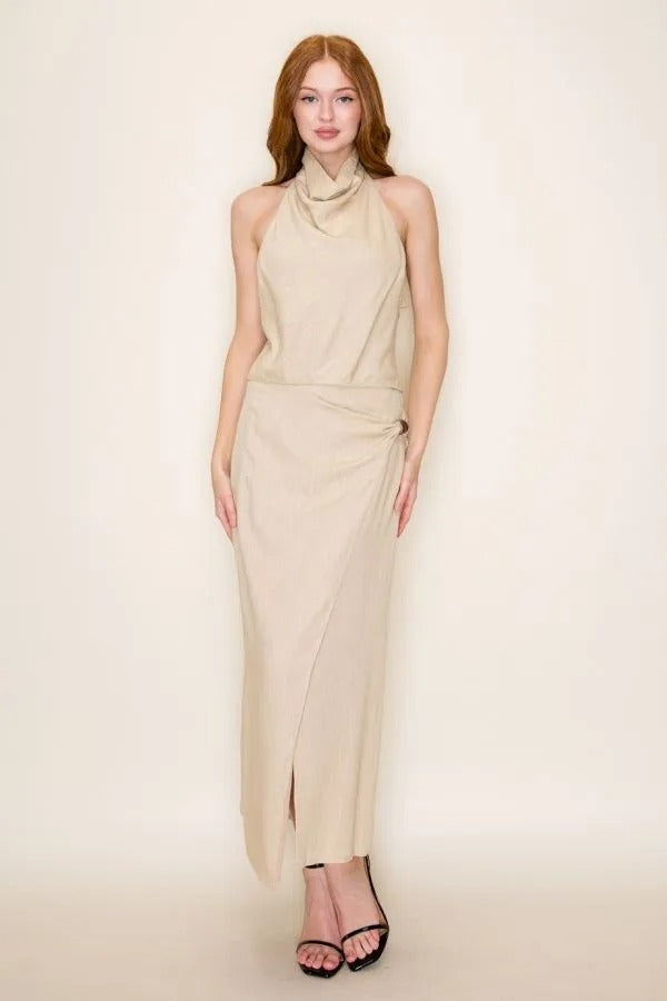 OPEN BACK TOP/WRAP MIDI SKIRT SET