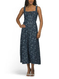 DENIM JACQUARD FLORAL DETAIL MIDI DRESS